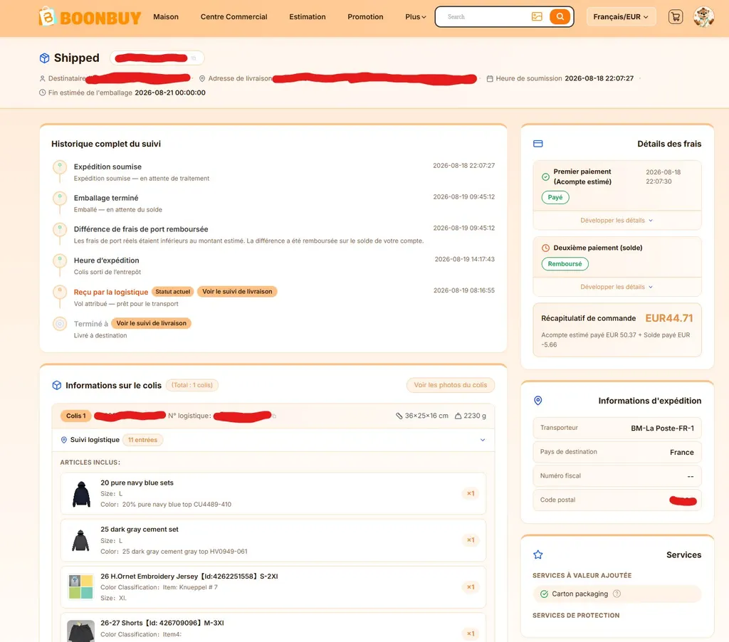 Payer la livraison et suivez votre colis