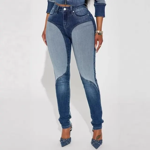 Jean skinny patchwork bicolore