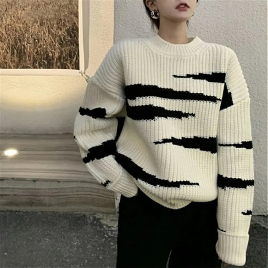Pull rayures zèbre en maille