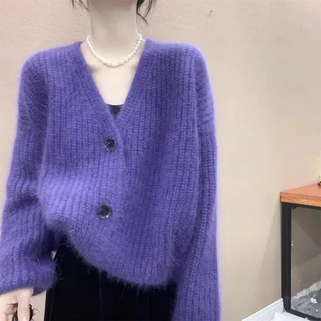 Cardigan en maille duveteuse