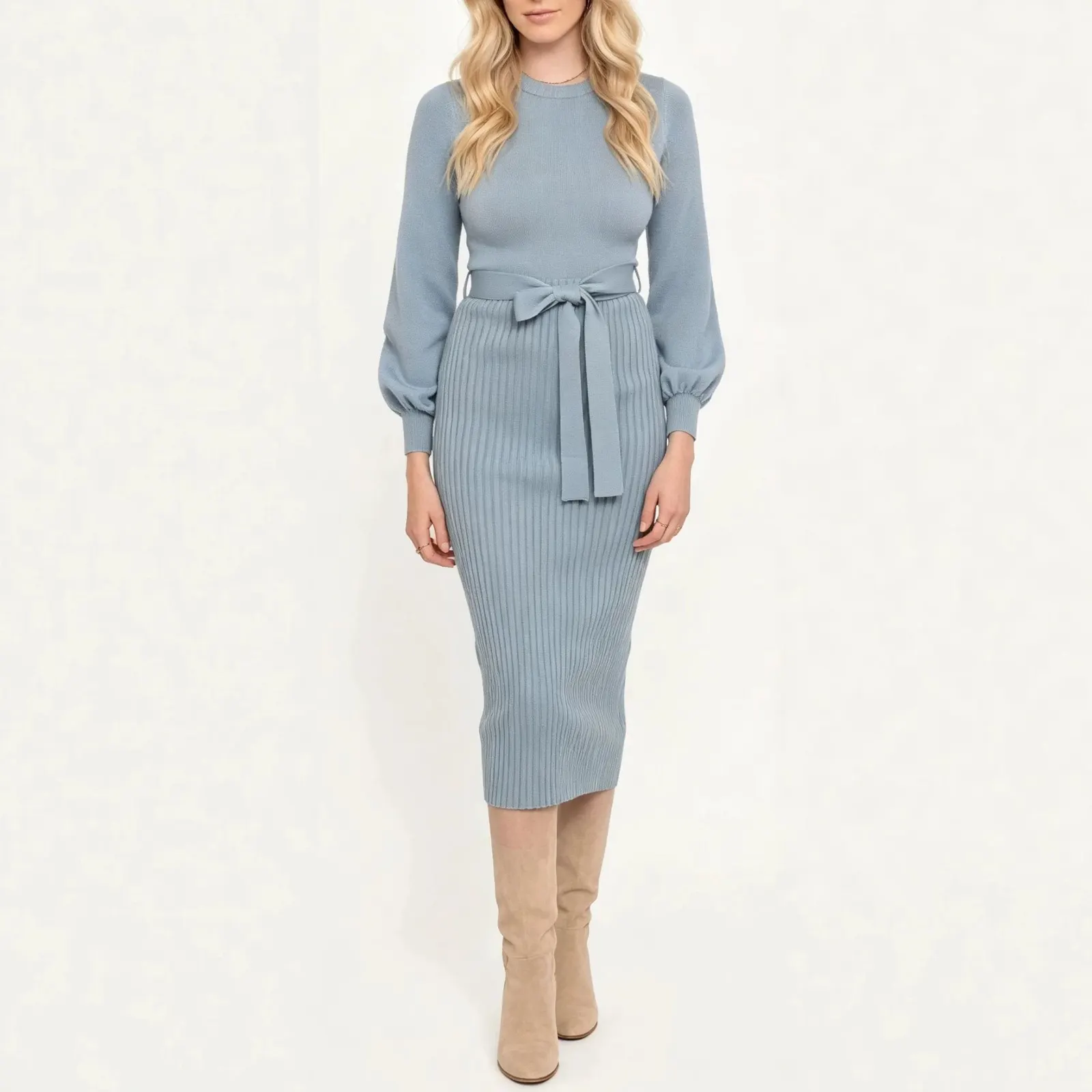 Robe pull mi-longue côtelée