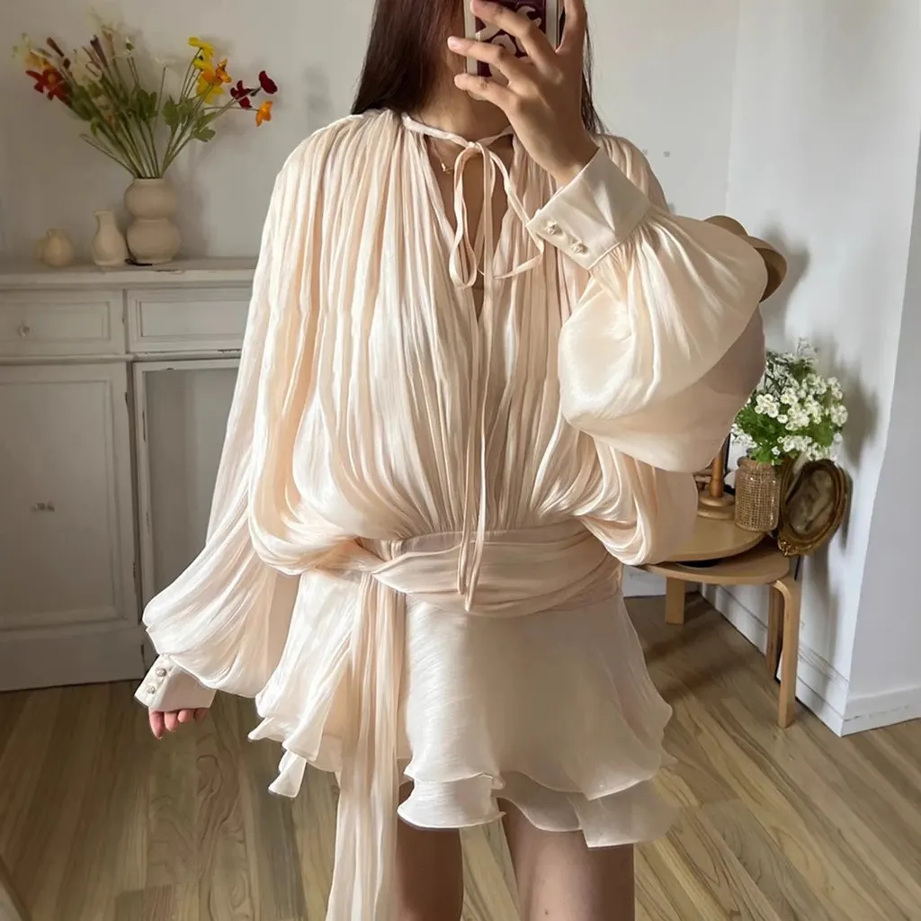 Ensemble blouse plissée jupe volantée