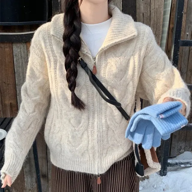 Cardigan zippé maille torsadée