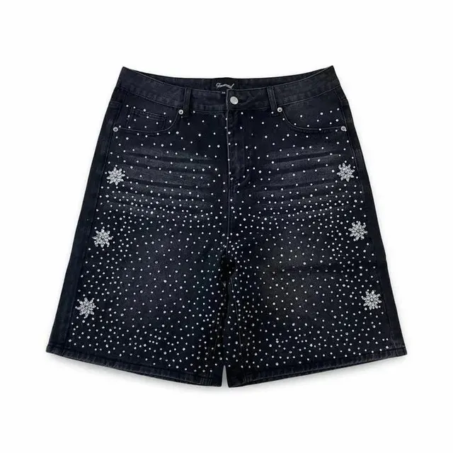 Short en denim à strass