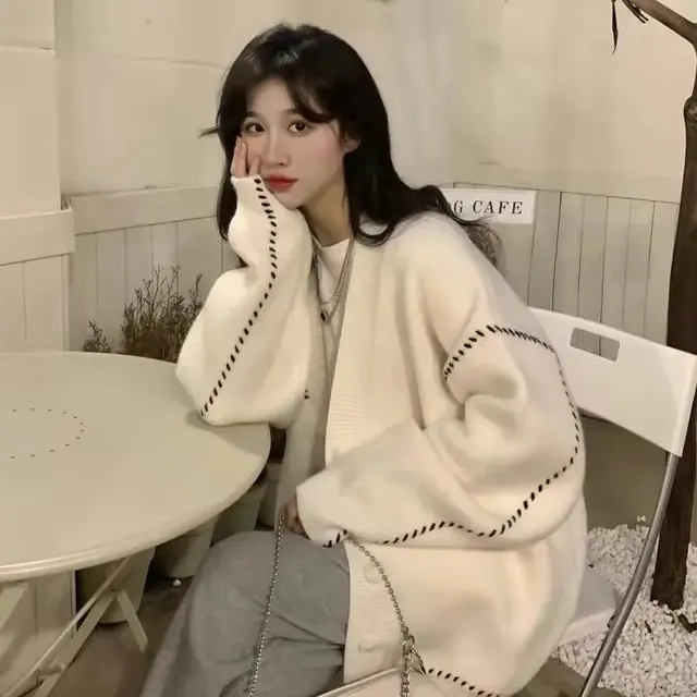 Cardigan à surpiqûres contrastées