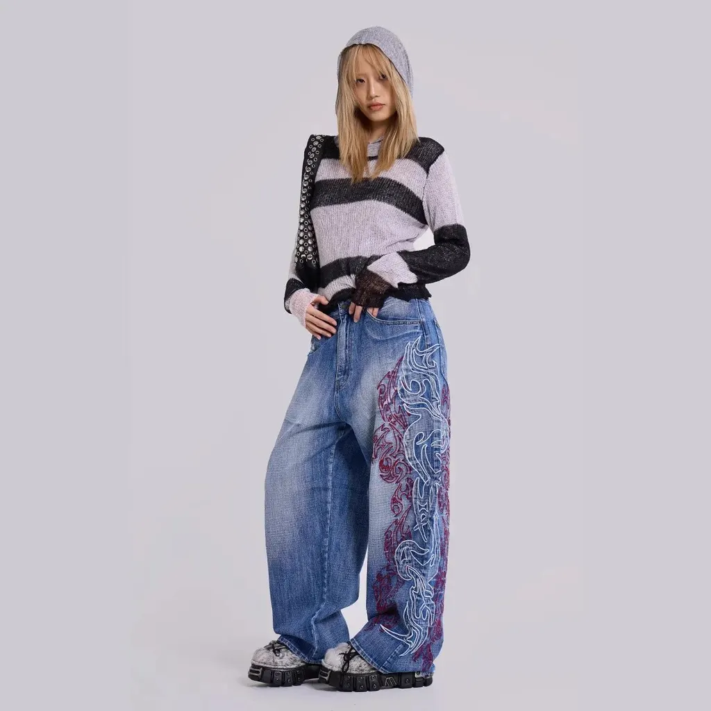 Jean baggy brodé Y2K