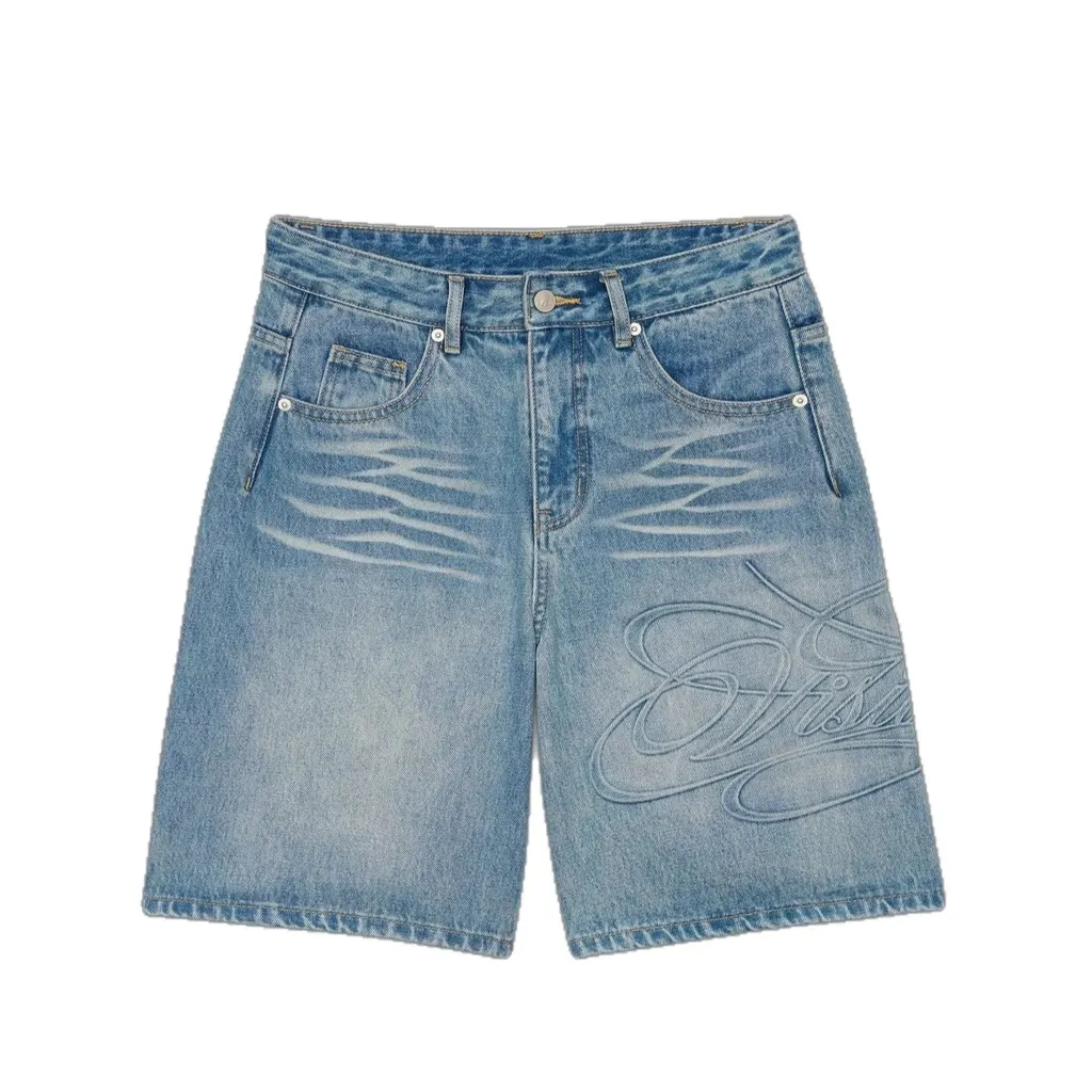 Short en denim brodé