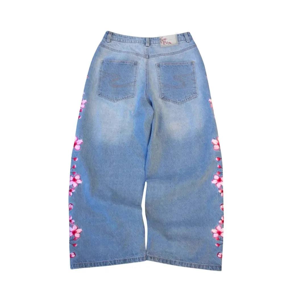 Jean baggy brodé cerisier