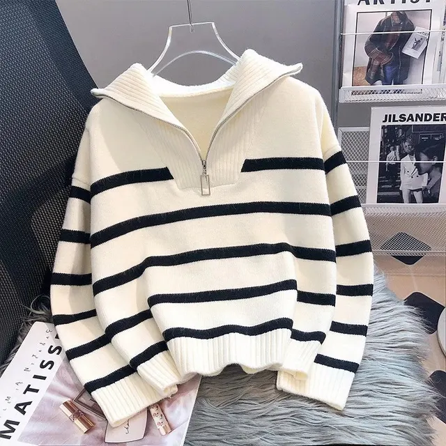 Pull rayé col zippé