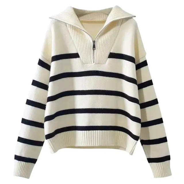 Pull rayé col zippé