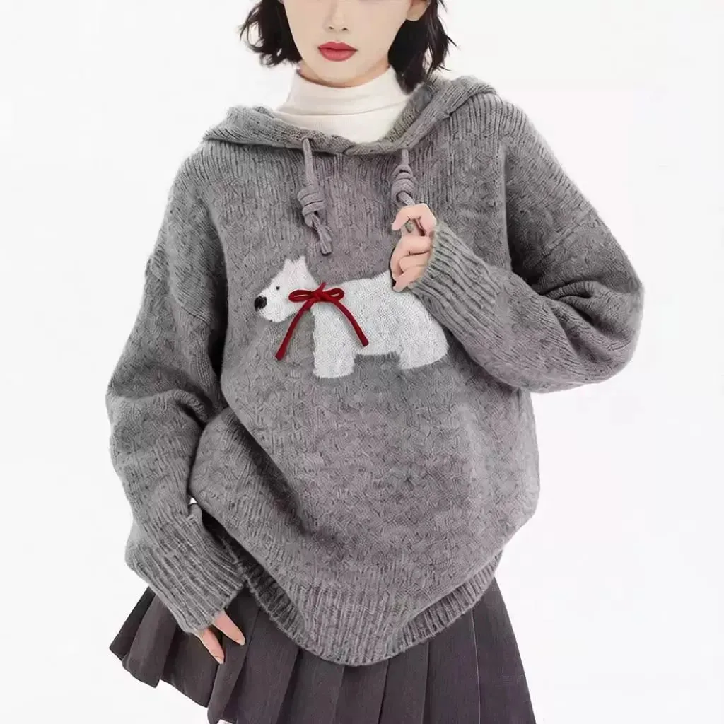 Pull à capuche motif chien
