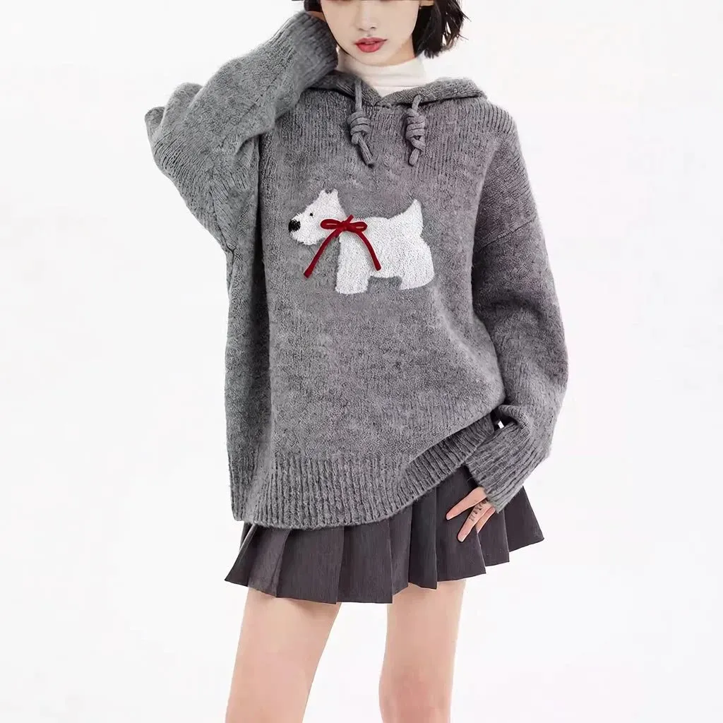 Pull à capuche motif chien