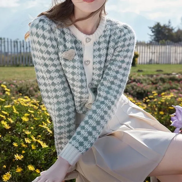 Cardigan court pied-de-poule