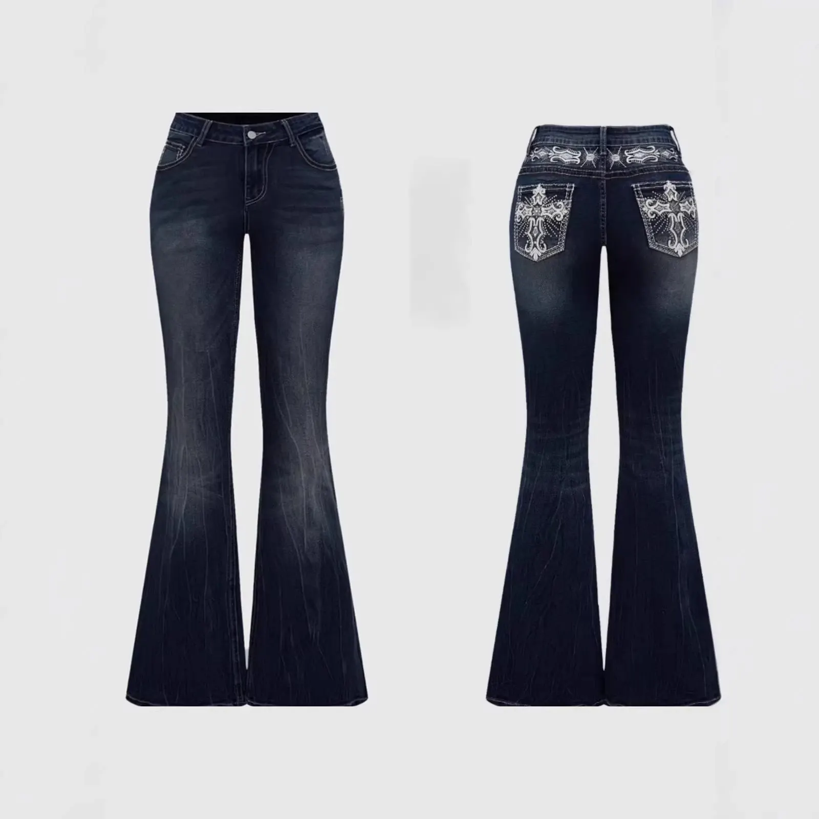 Jean flare brodé croix