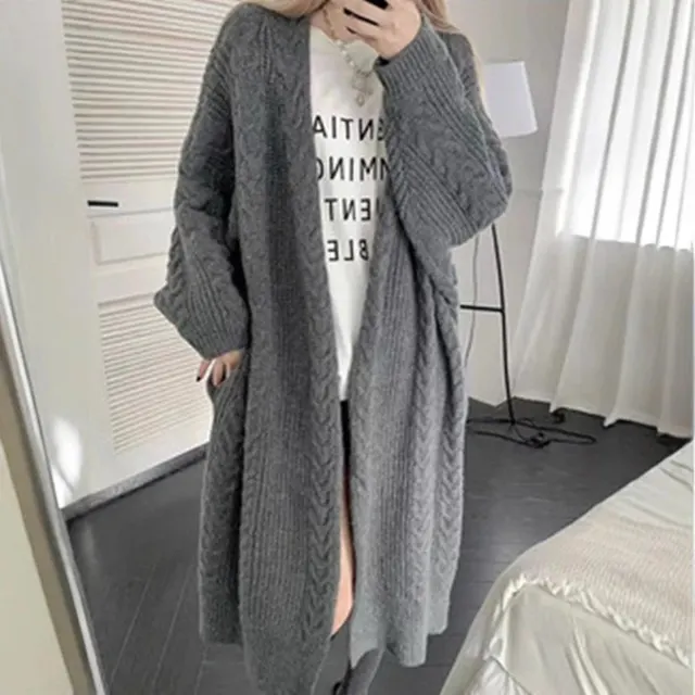 Cardigan long en maille torsadée