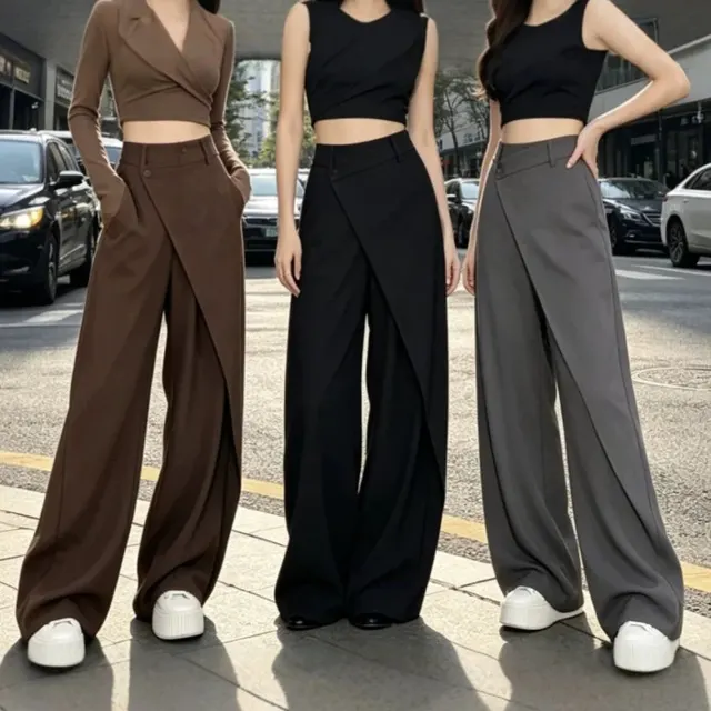 Pantalon large portefeuille asymétrique