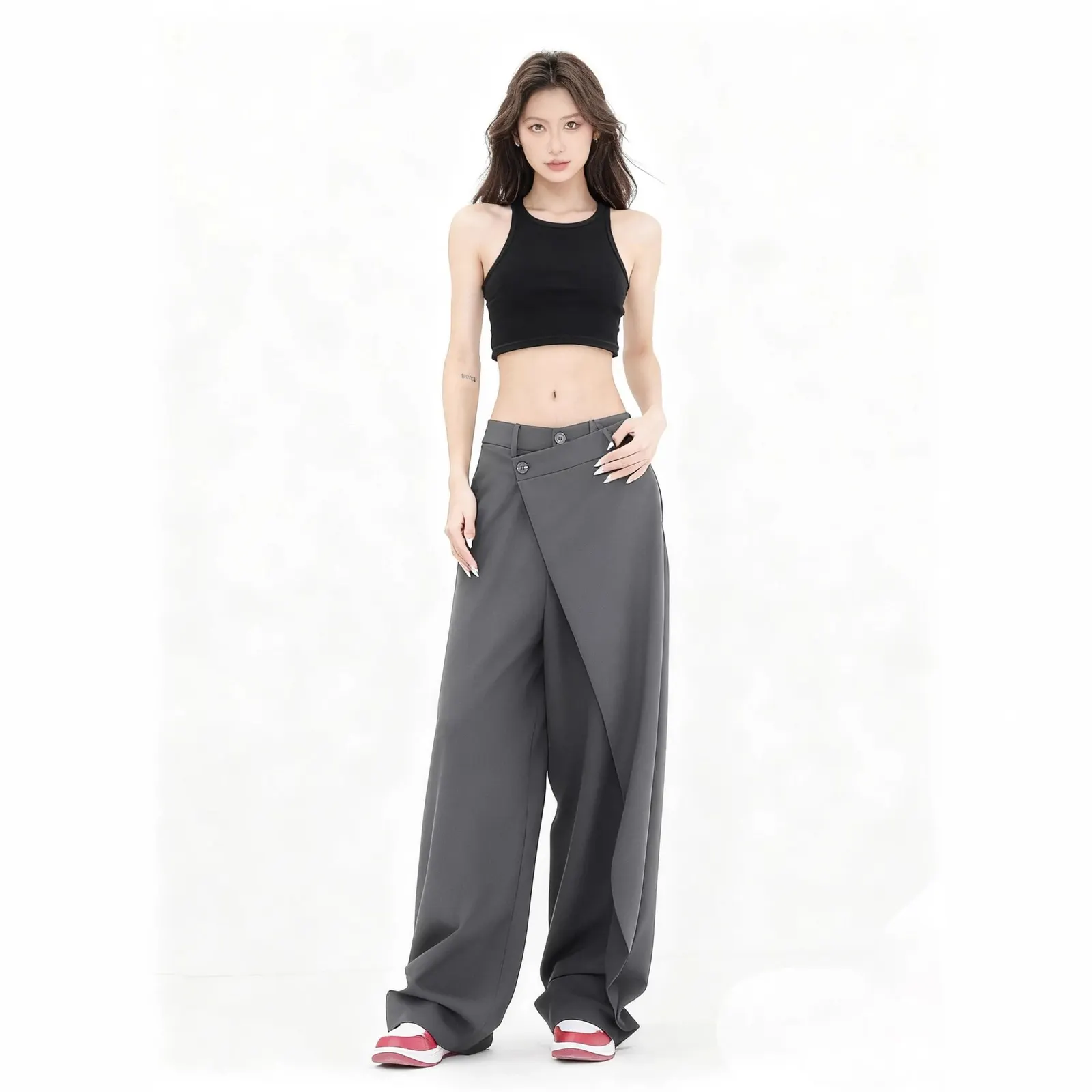 Pantalon large portefeuille asymétrique