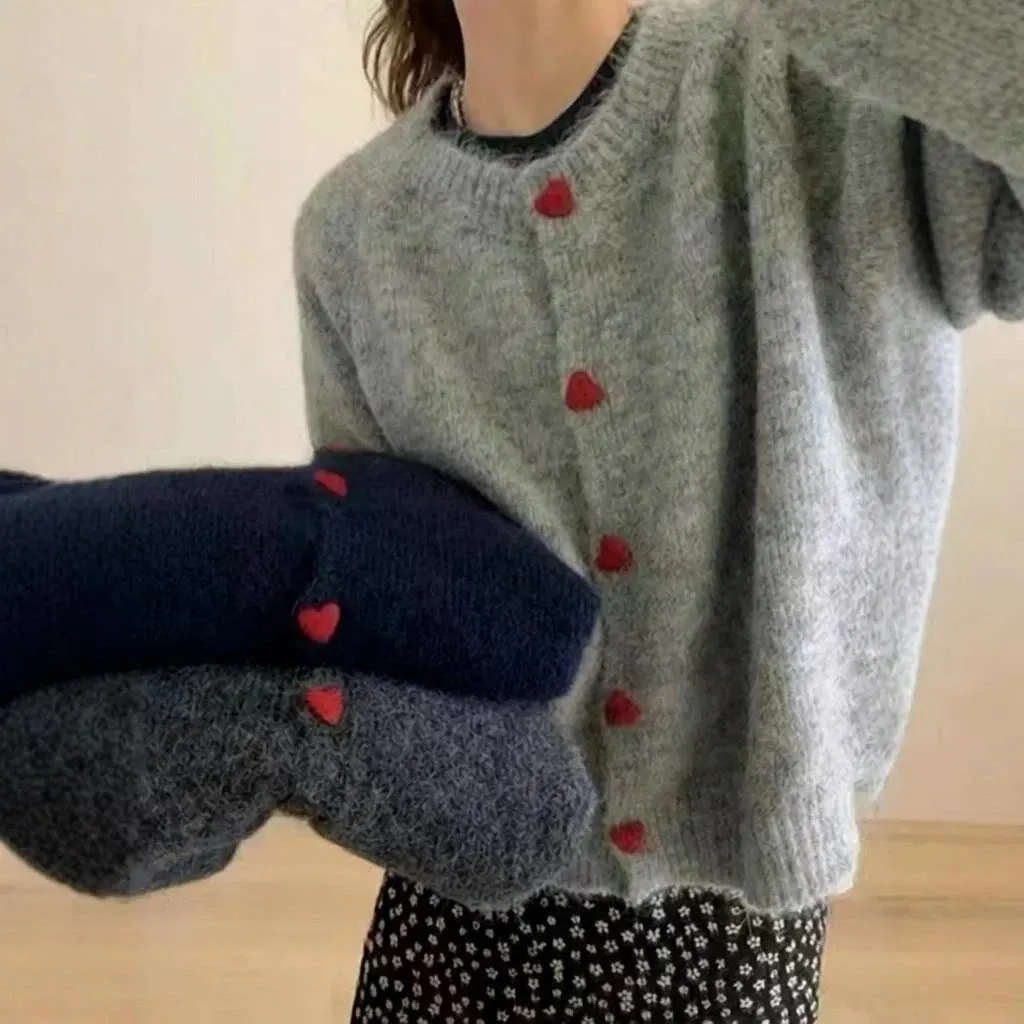 Cardigan maille boutons cœur