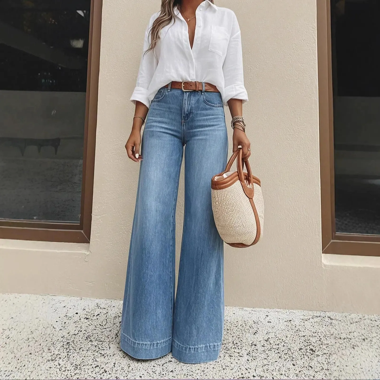 Jean large taille haute