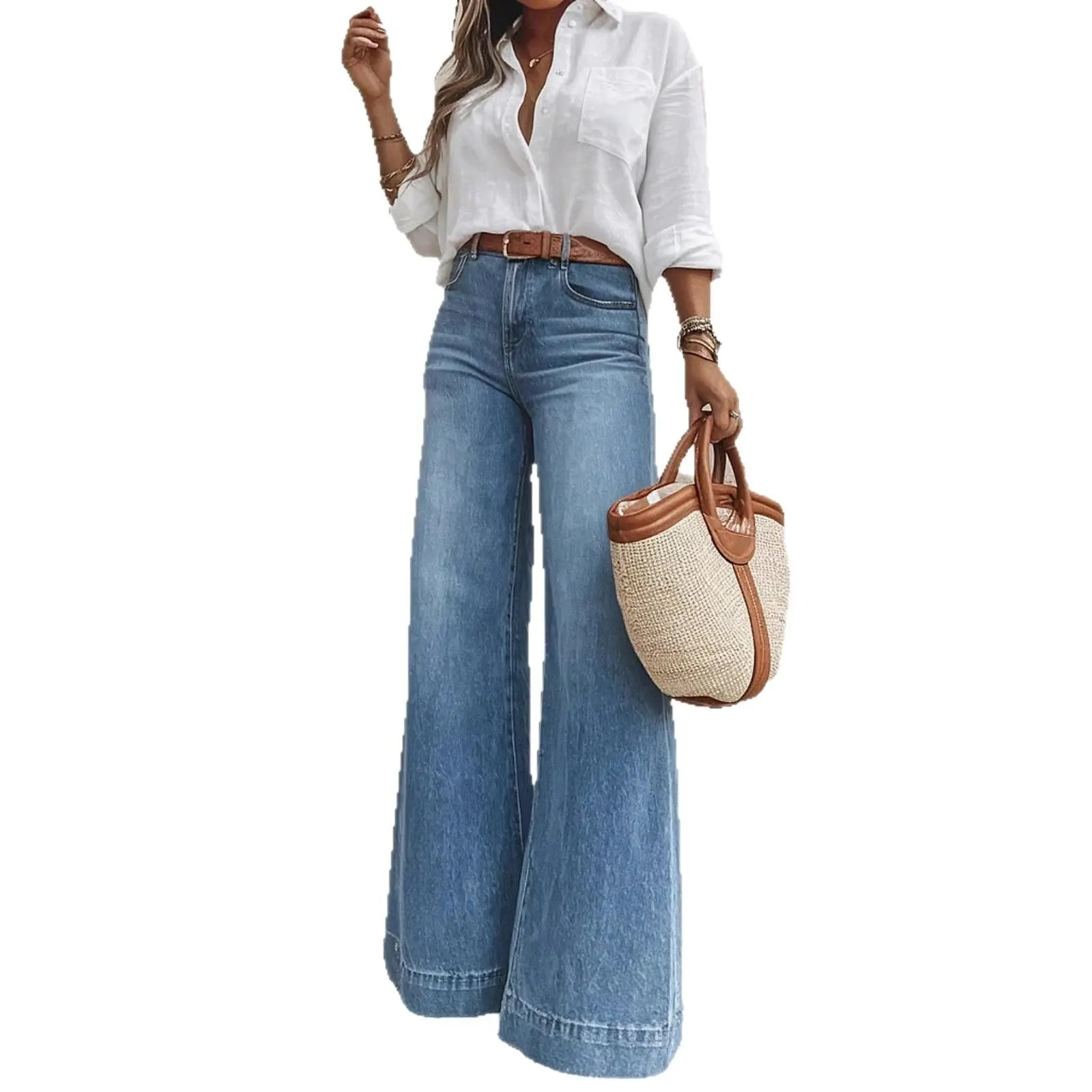 Jean large taille haute