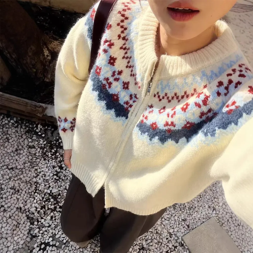 Cardigan zippé jacquard Fair Isle