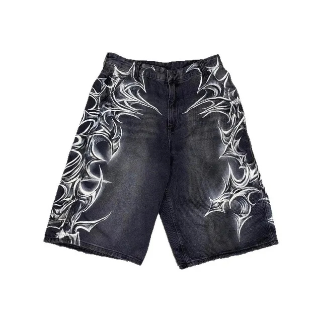 Short en denim imprimé tribal