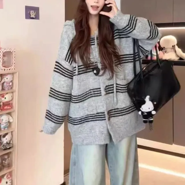 Cardigan rayé à capuche