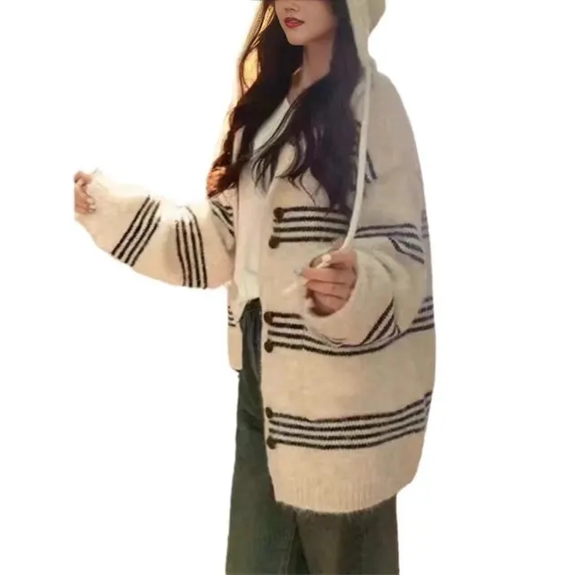 Cardigan rayé à capuche