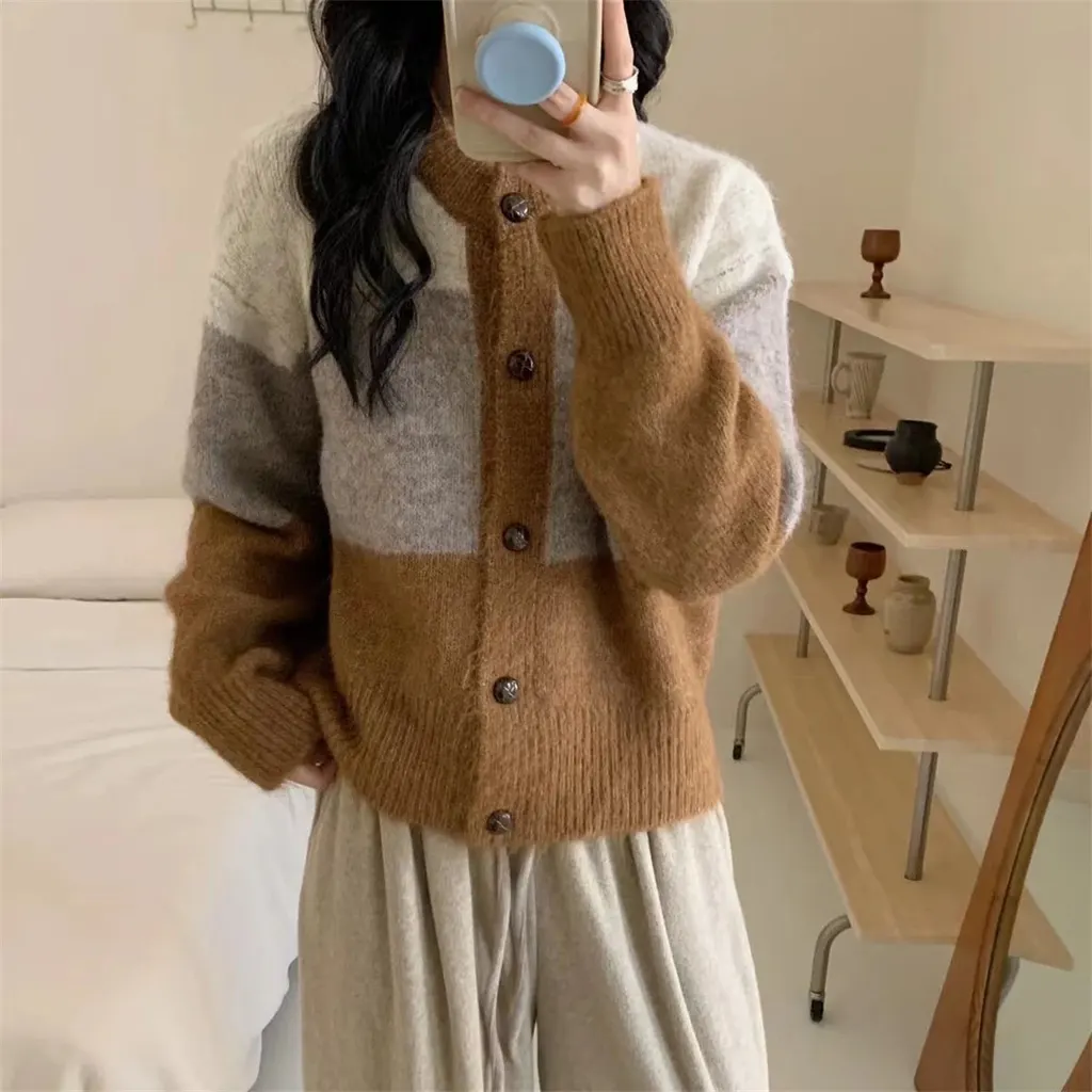 Cardigan color block en maille