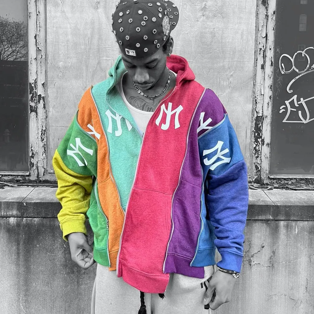 Hoodie zippé patchwork multicolore