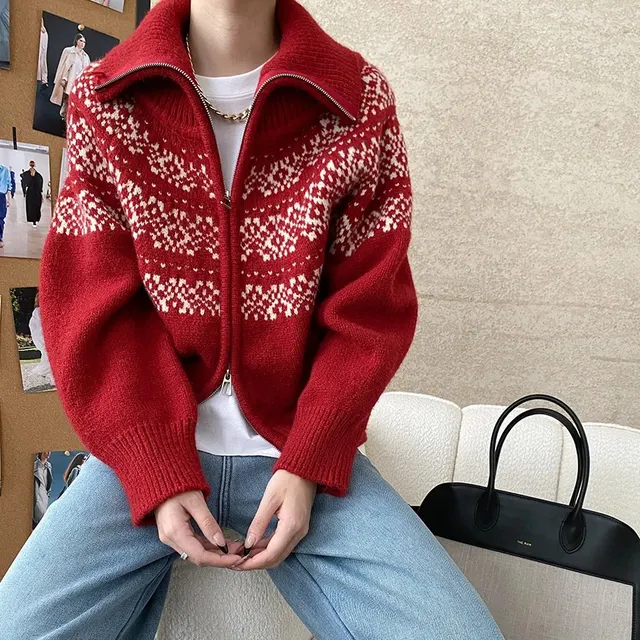 Cardigan zippé jacquard