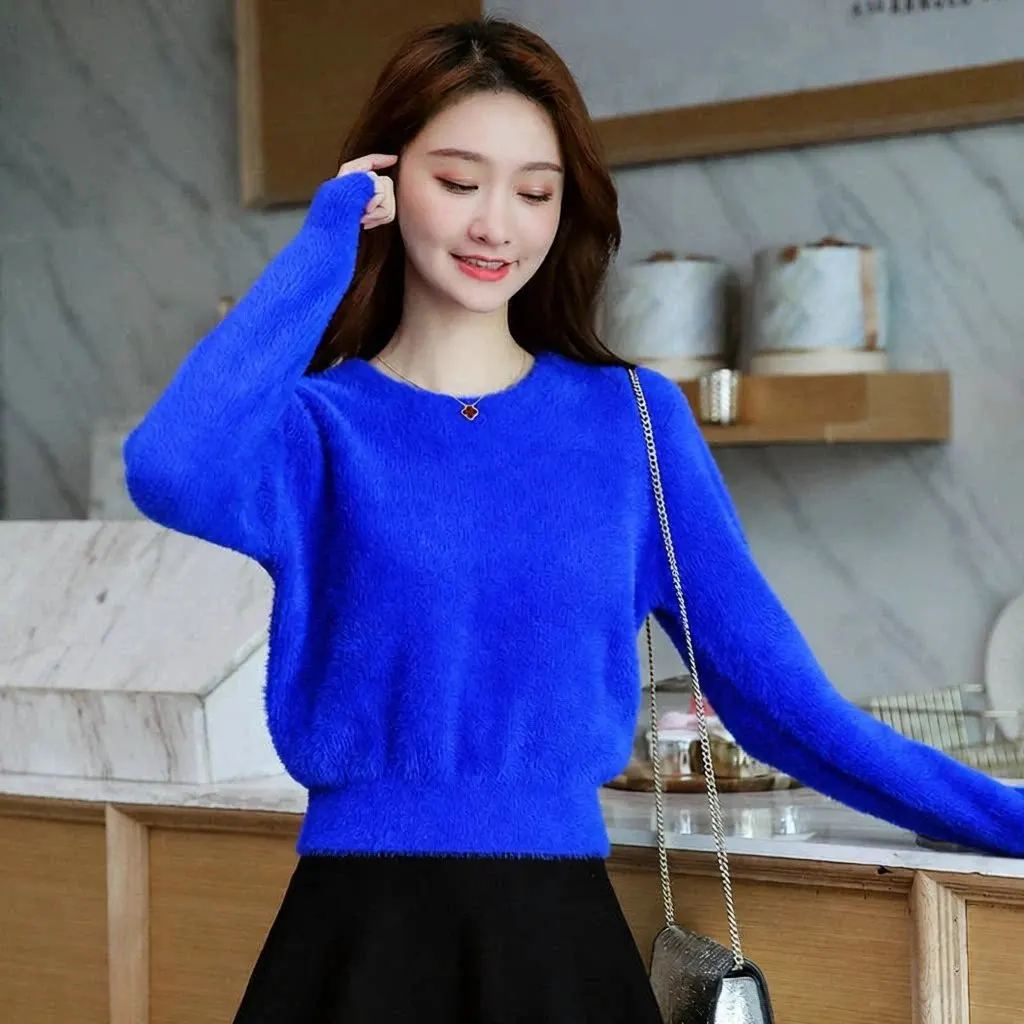 Pull court en maille duveteuse