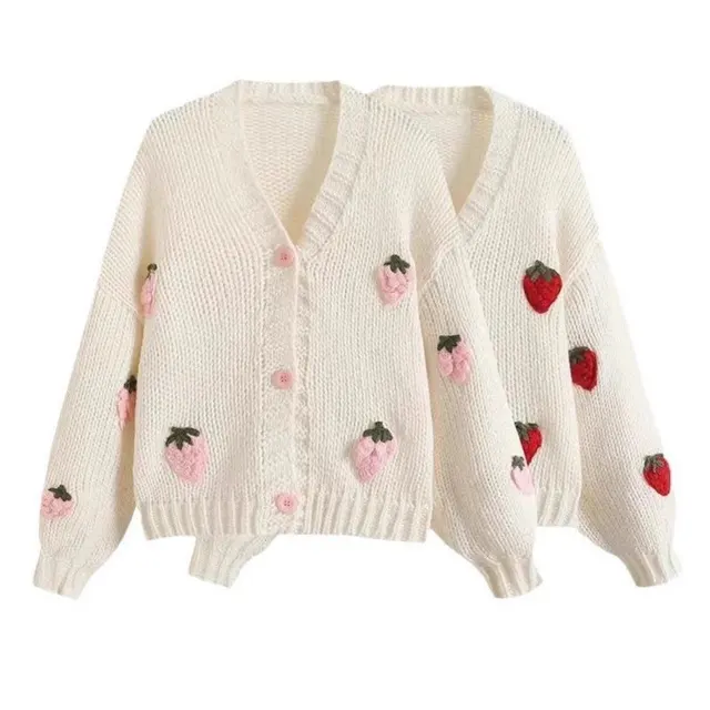 Cardigan à fraises brodées
