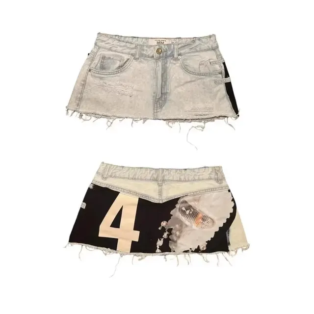 Mini-jupe denim patchwork