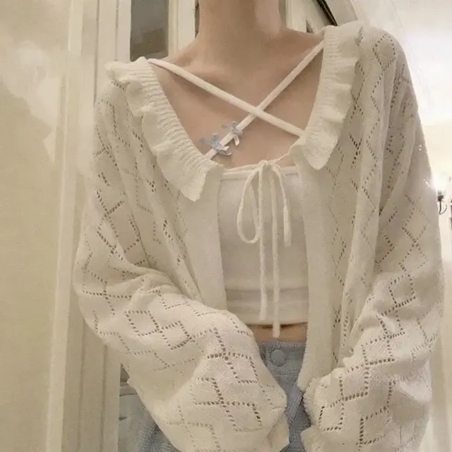 Cardigan court en maille ajourée