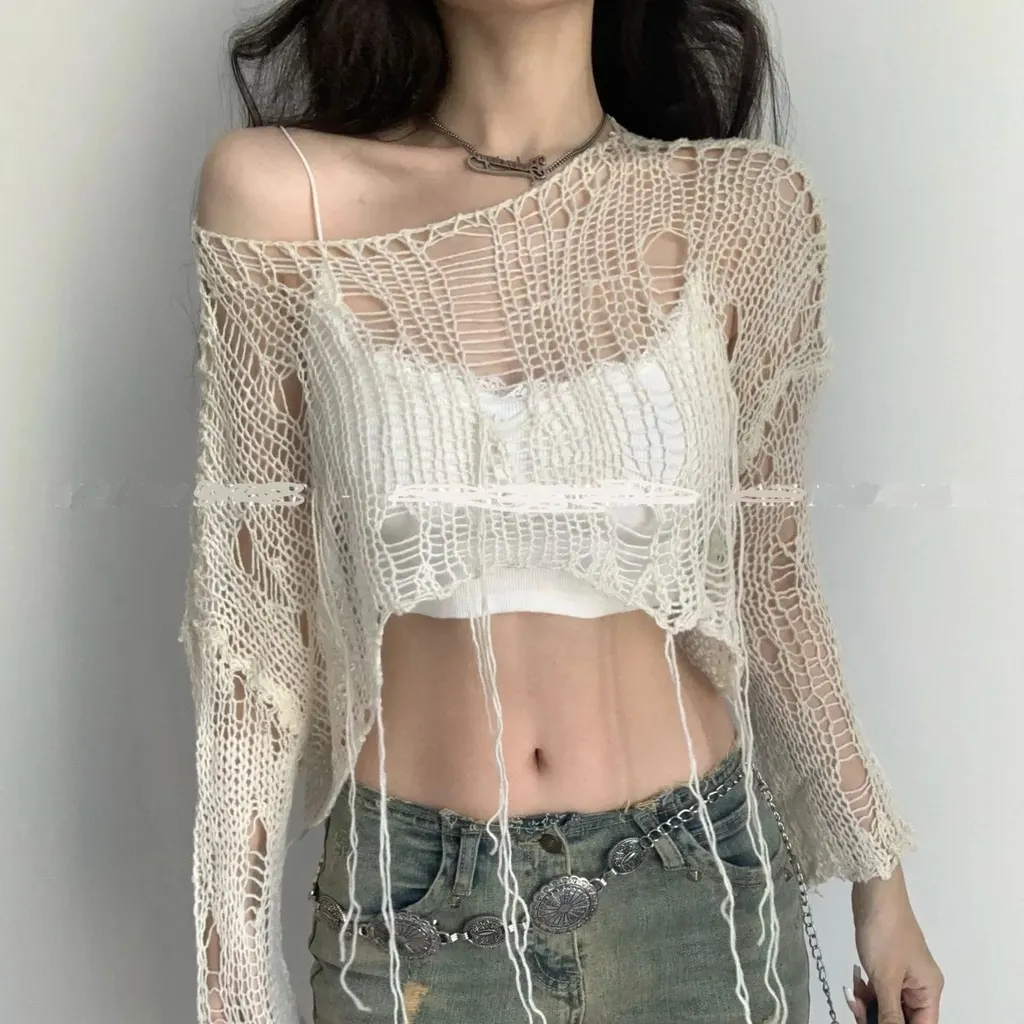 Top crochet ajouré à franges