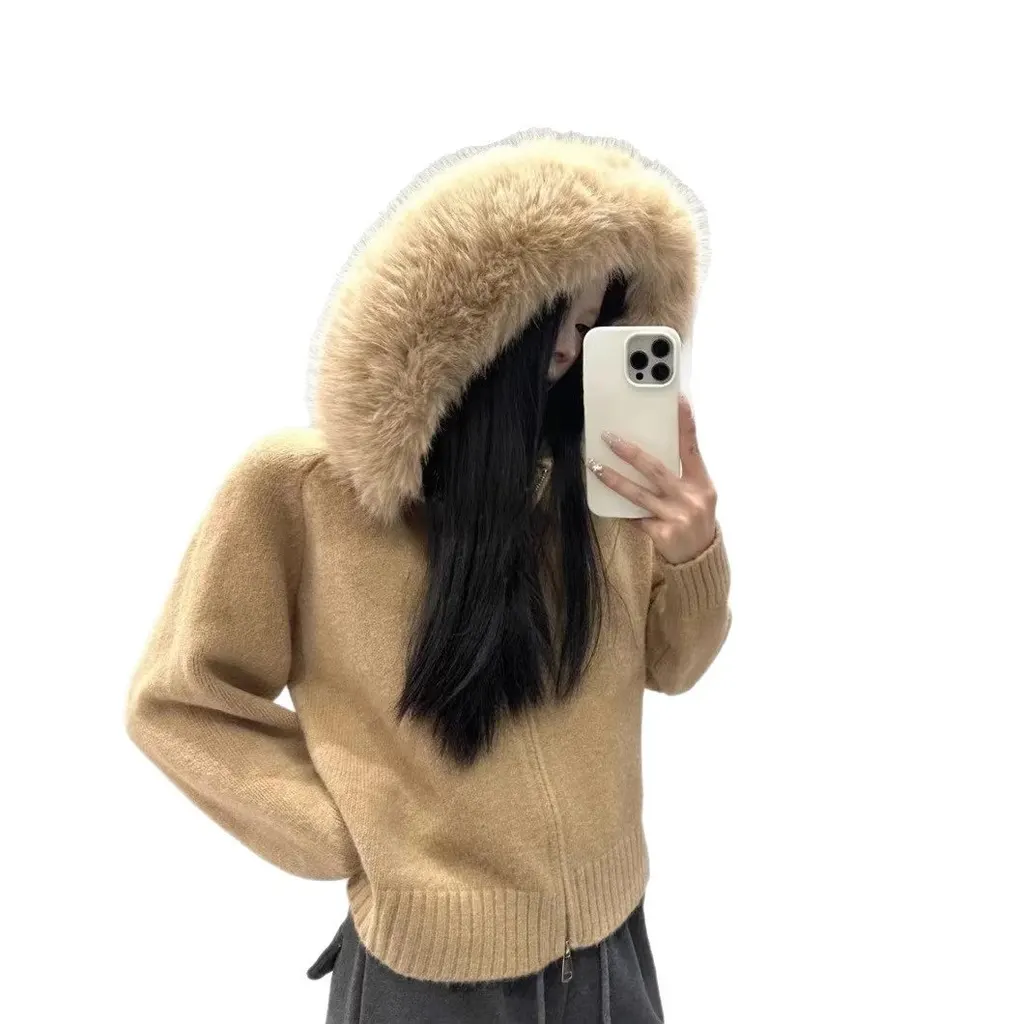 Cardigan à capuche fourrure