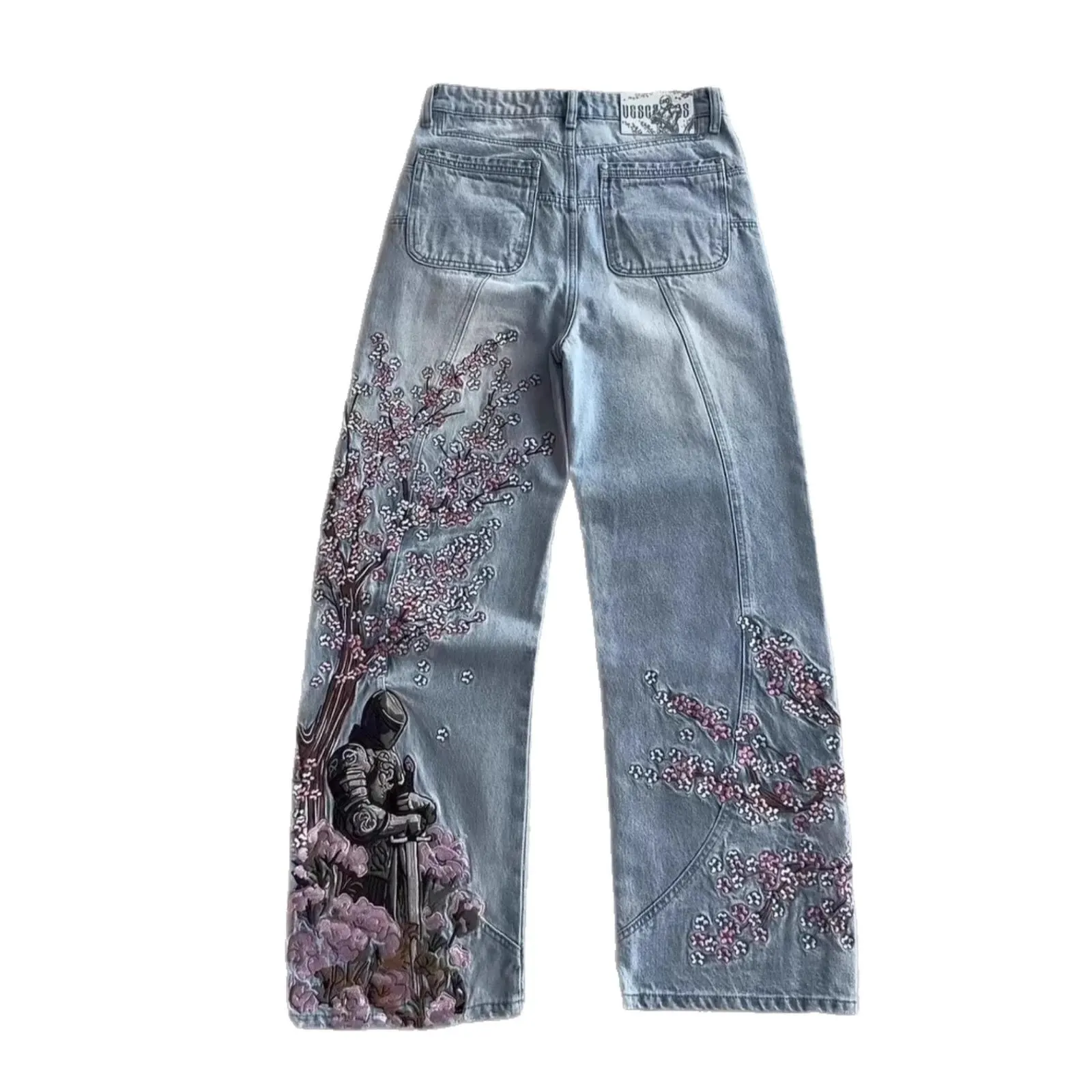 Jean large brodé japonais