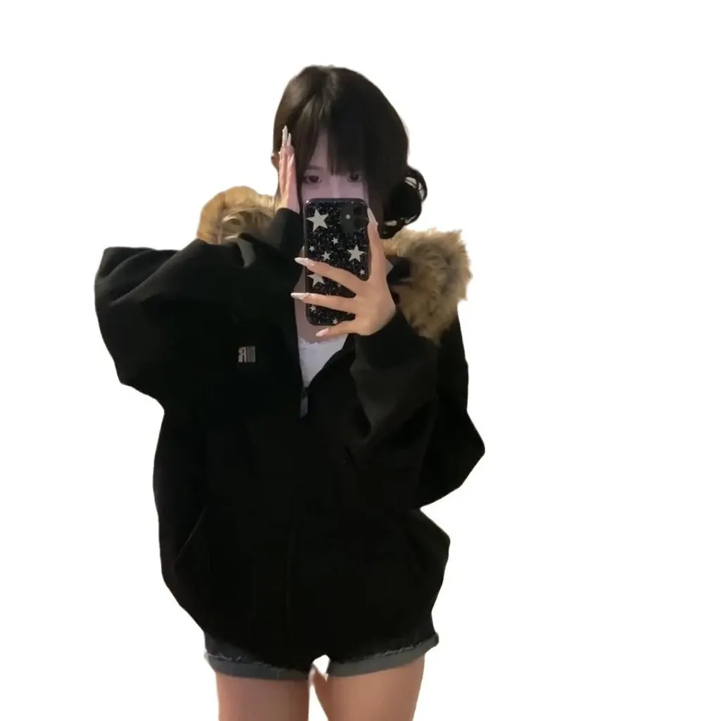 Hoodie zippé col fourrure