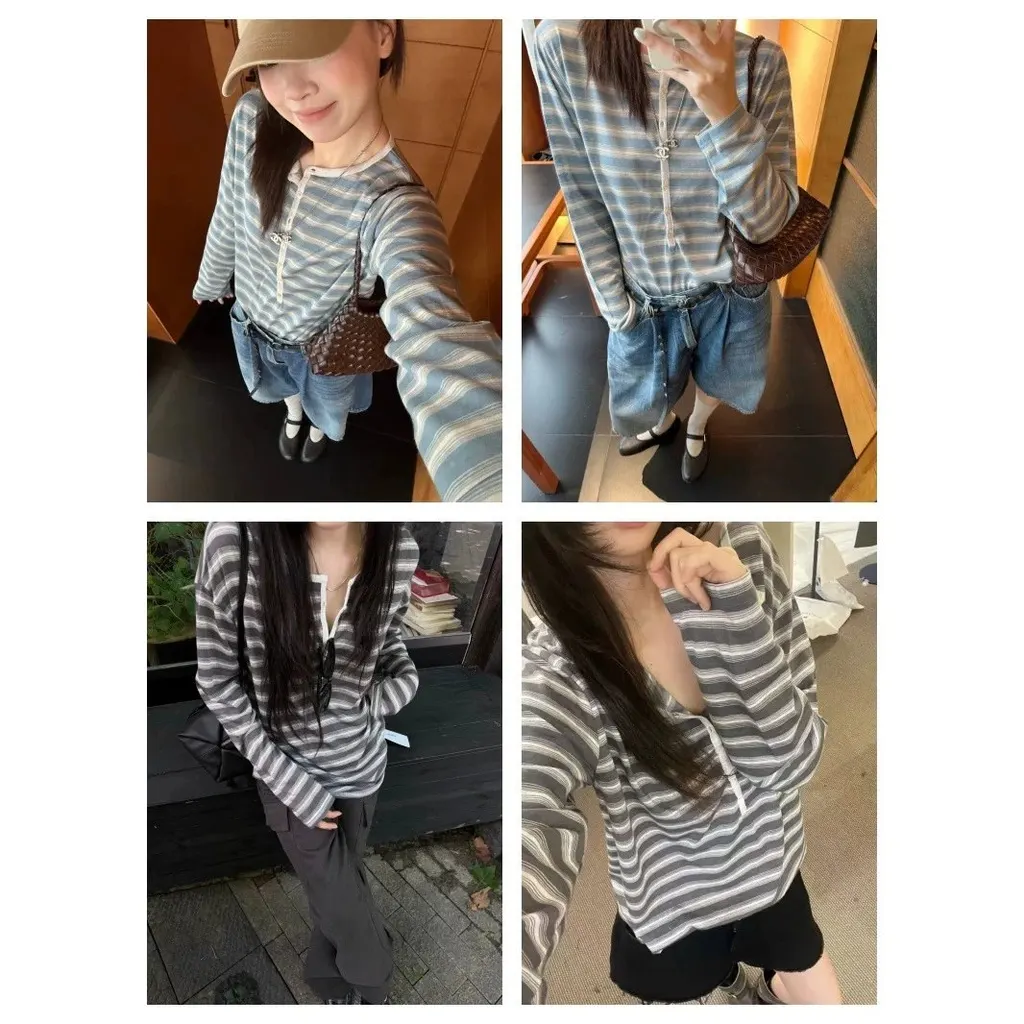 T-shirt henley rayé