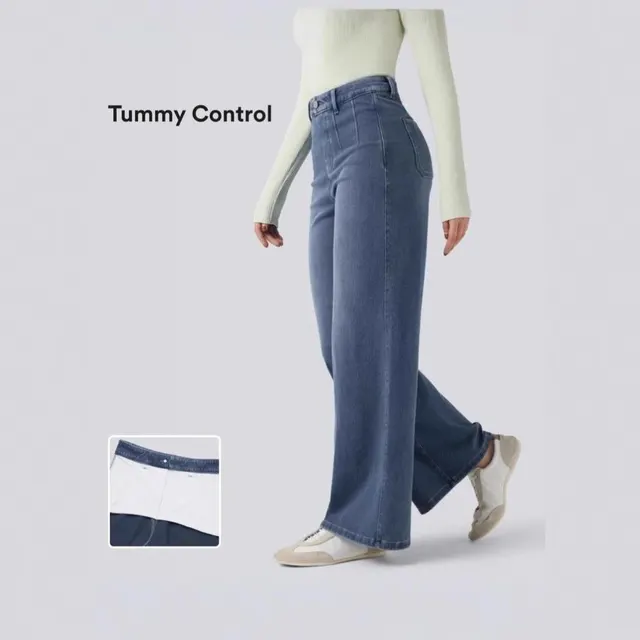 Jean taille haute jambes larges