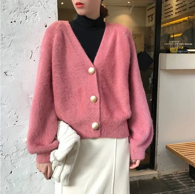 Cardigan en fausse fourrure de vison