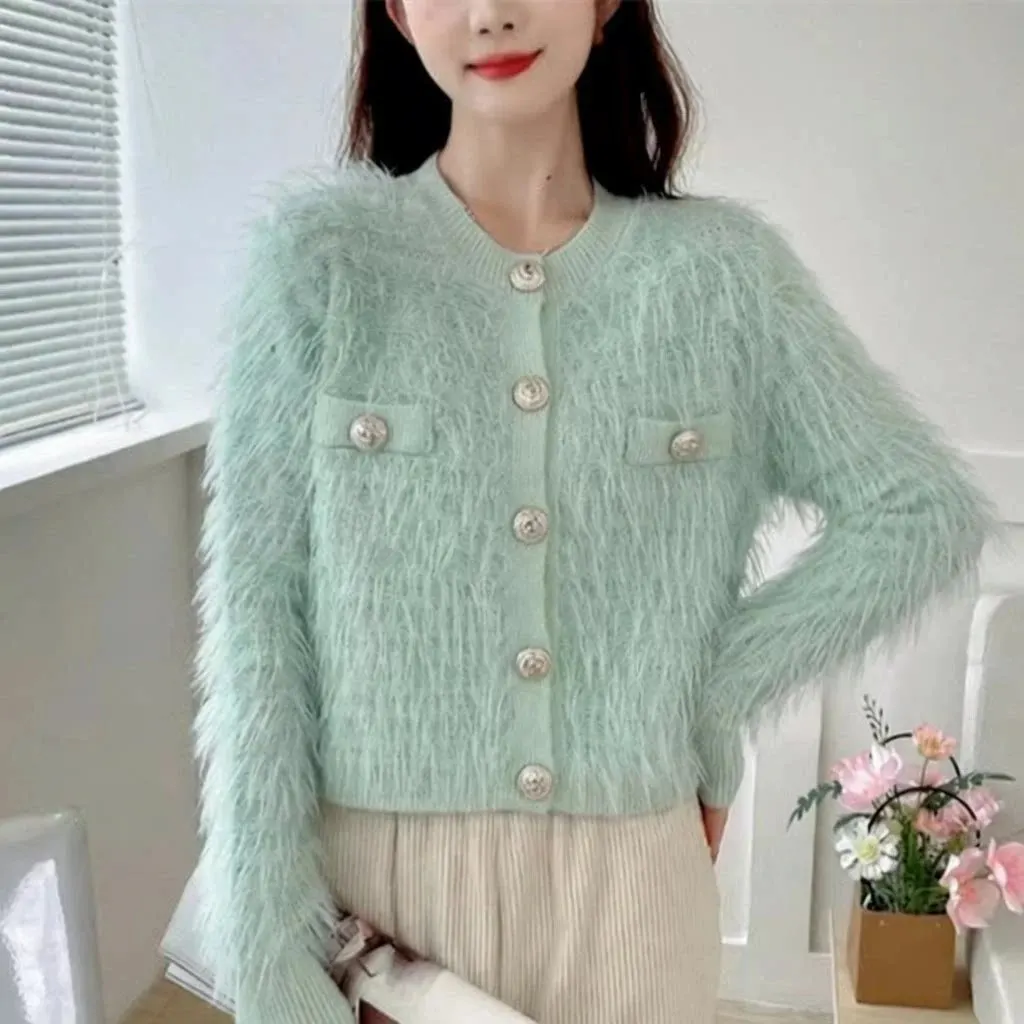 Cardigan en maille duveteuse