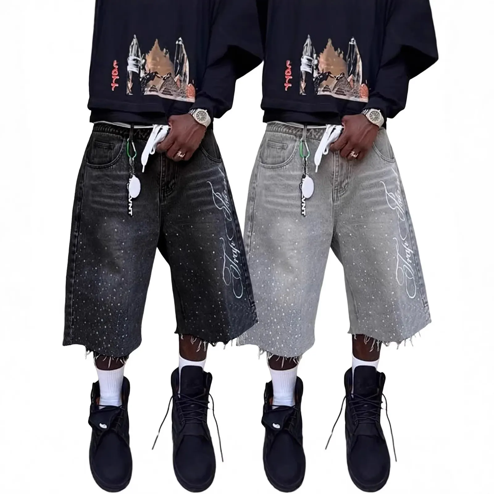 Short en jean strassé