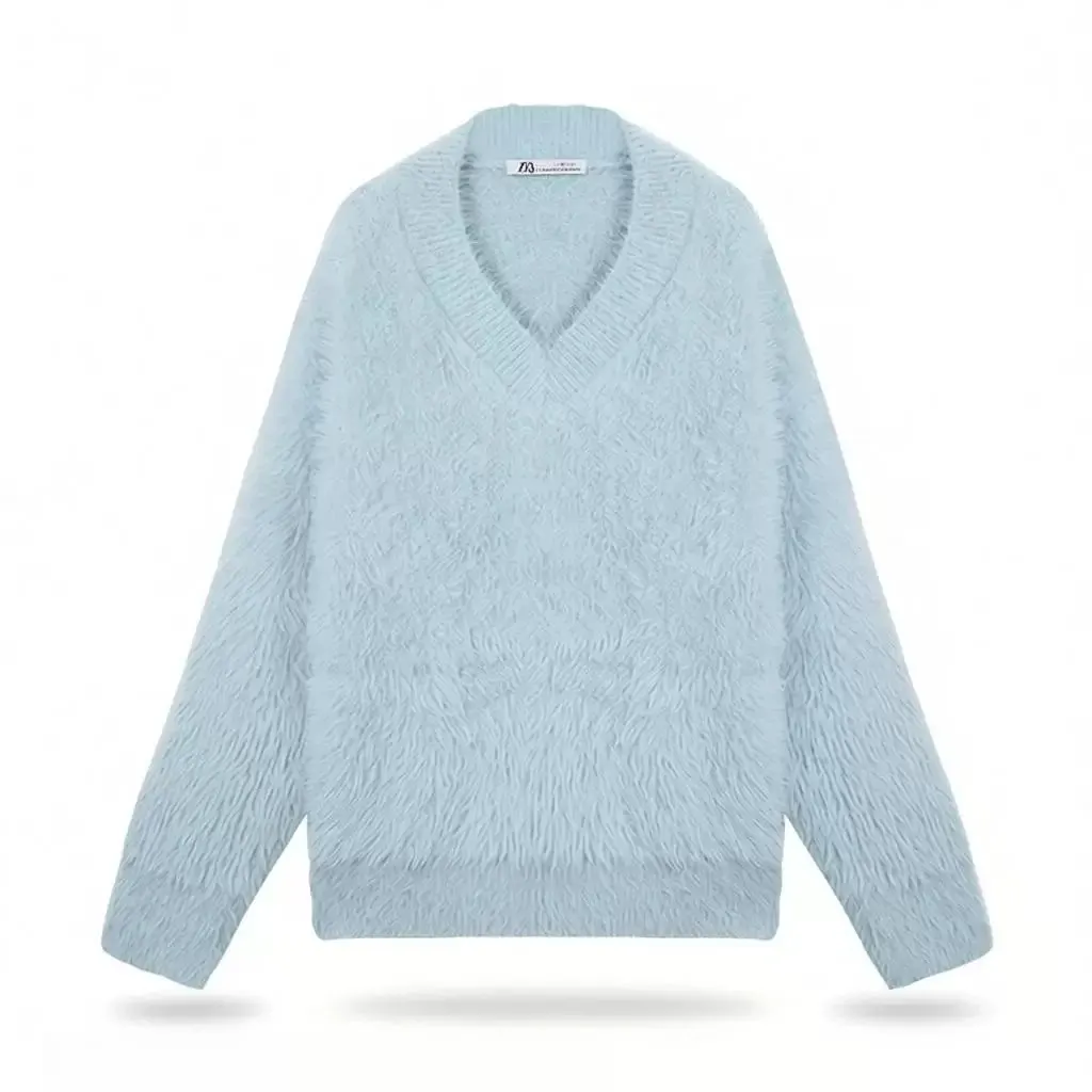 Pull duveteux col V