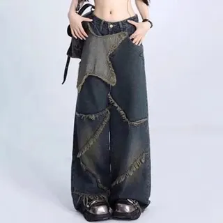 Jean baggy étoiles frangées
