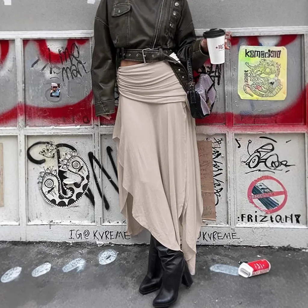 Jupe longue drapée asymétrique