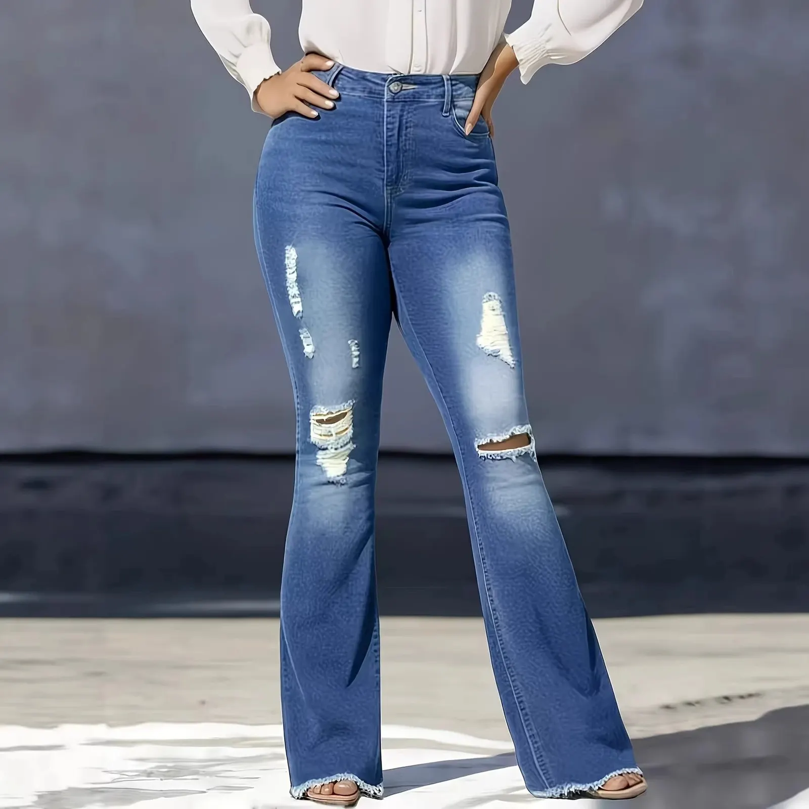 Jean flare déchiré taille haute