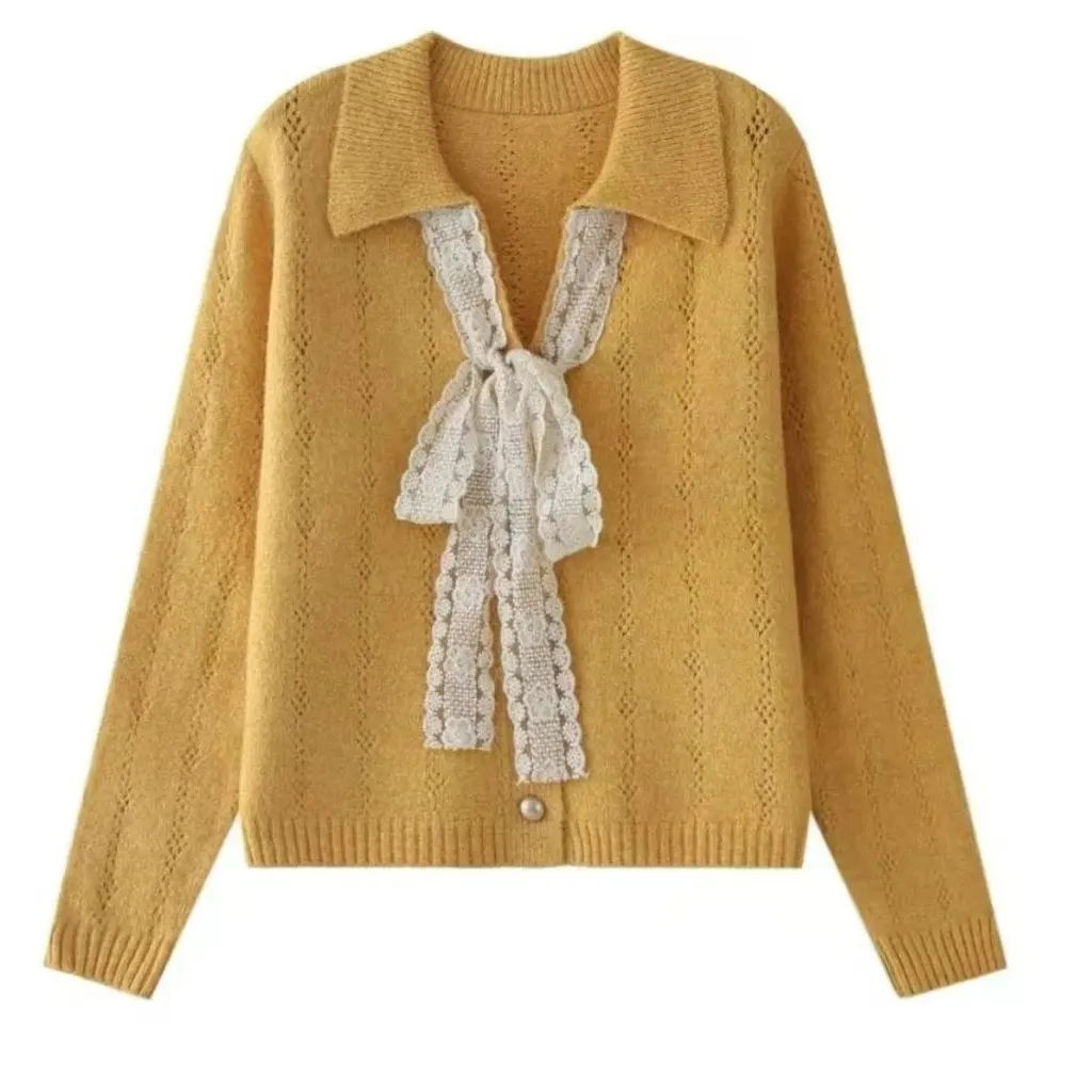 Cardigan à nœud en dentelle