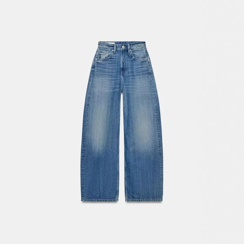 Jean large poches cuir